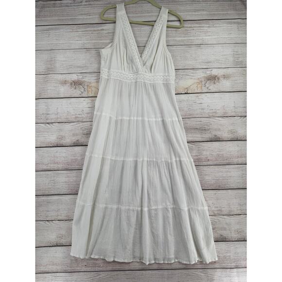 Paradise NY Crepe Jeweled Maxi Dress Womens Large White Sleeveless Stretch - Picture 1 of 10